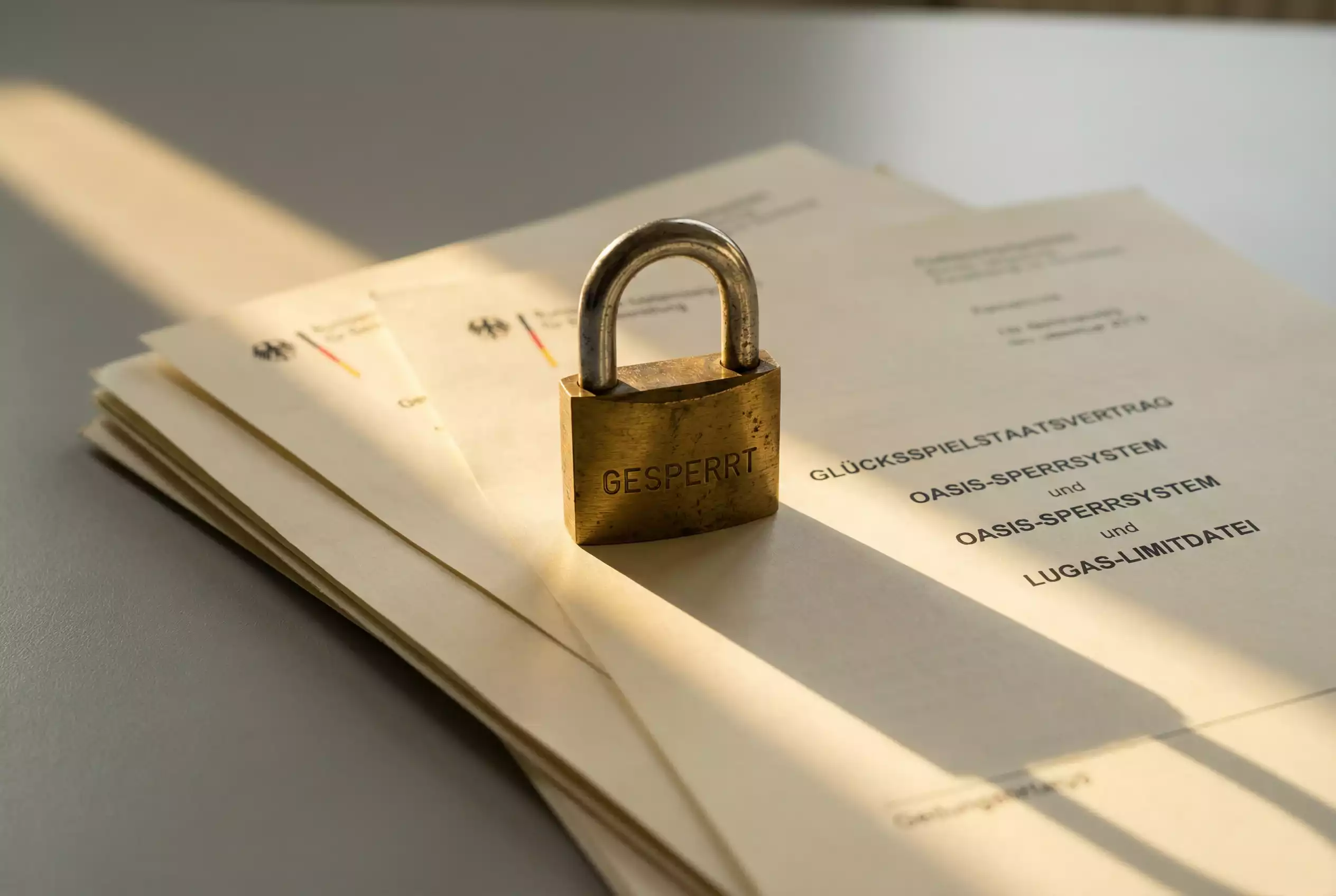 OASIS und LUGAS Pferdewetten – Geschlossenes Vorhängeschloss auf einem Dokument