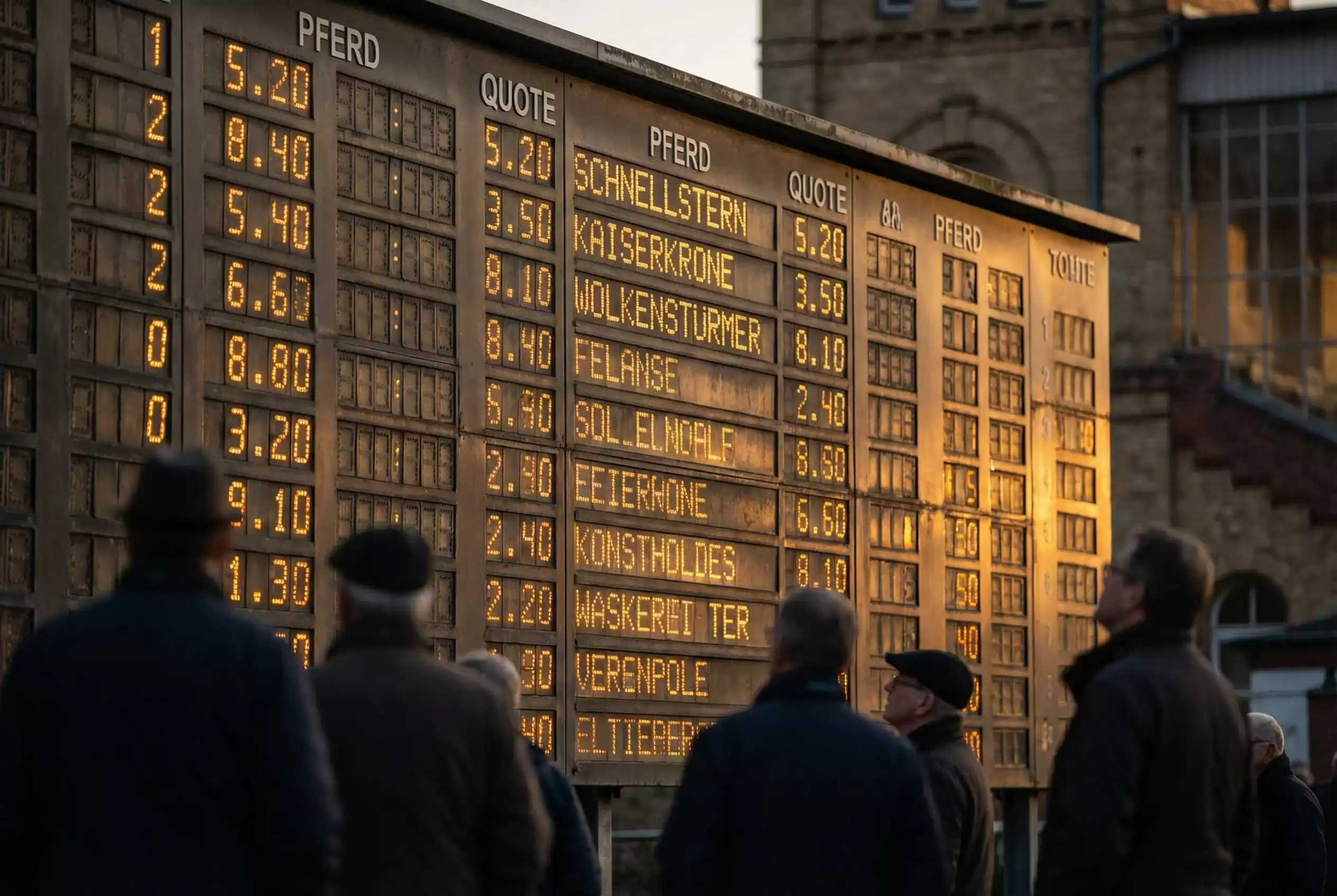 Totalisator vs. Buchmacher – Anzeigetafel mit Quoten auf der Rennbahn