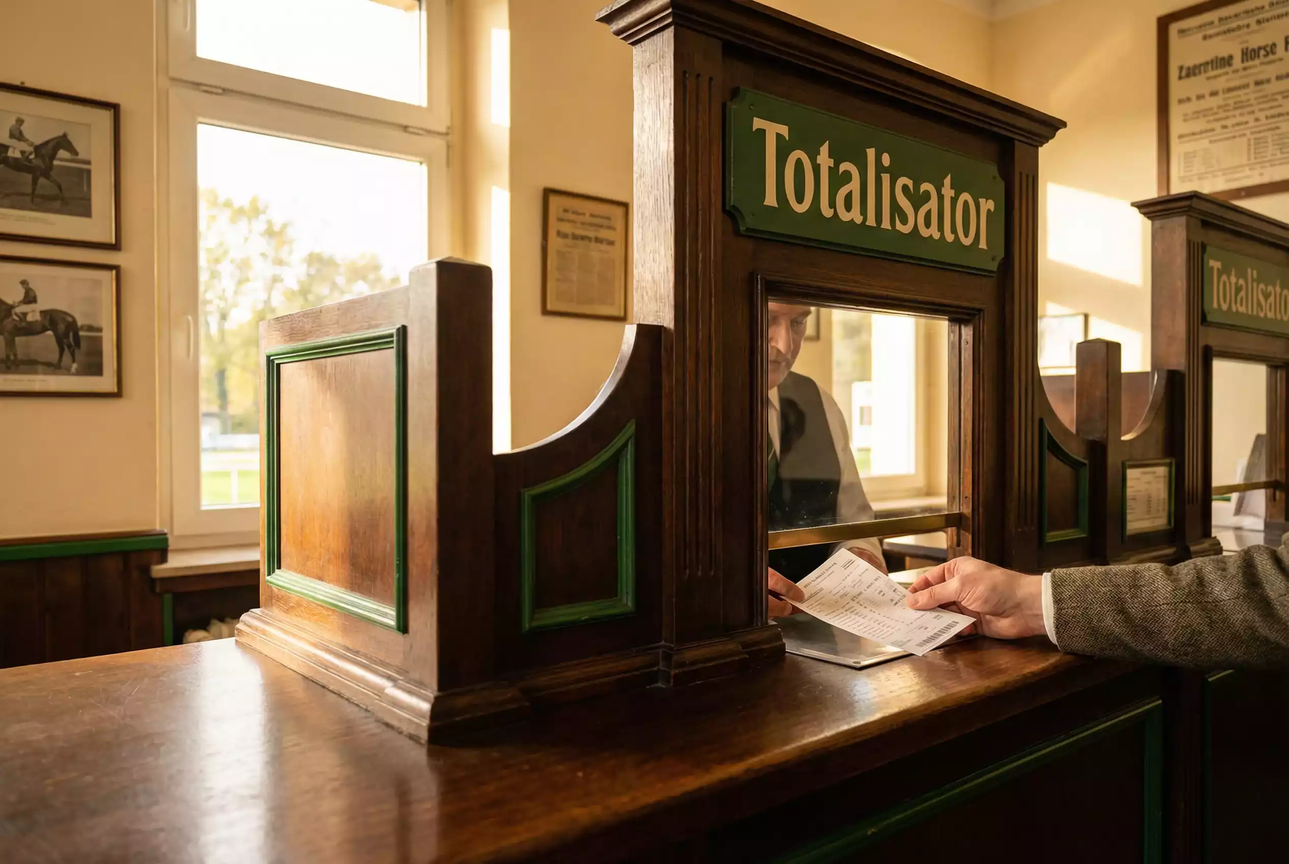 Wettsteuer Pferdewetten – Totalisator-Schalter auf einer deutschen Galopprennbahn